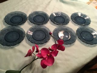 8 Princess House Fantasia Sapphire Scalloped Luncheon Plates