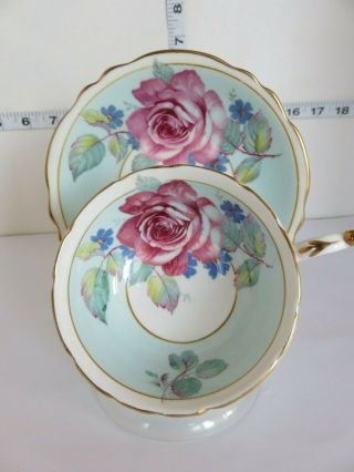 Vintage Paragon Cup And Saucer Large Red Rose On Green Very Pretty