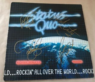 Status Quo Rockin All Over The World Vinyl Lp (signed Autographed) Frantic Four