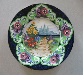 Maling England Hand Painted Majolica Cobalt Flowers 11 " Cabinet Plate