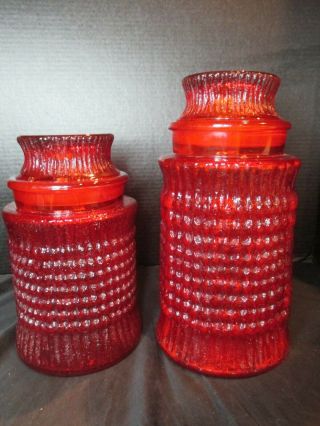 Vintage Retro Mid Century L.  E.  Smith Haystack Red Amberina 11 " & 9 " Canisters