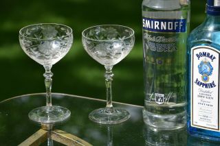 Vintage Etched Crystal Cocktail Glasses,  Set Of 4,  Vintage Coupes,  Mixologists