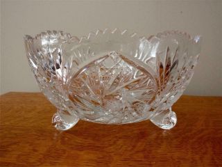 Vintage American Brilliant Cut Glass Crystal Footed Pinwheel & Hobstar Bowl