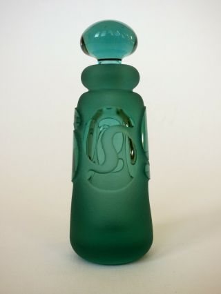 Karlin Rushbrooke Green Glass Perfume Bottle Signed Studio England