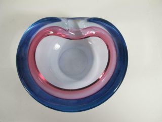 Vintage Murano Sommerso Art Glass Geode Ashtray Bowl Blue & Cranberry