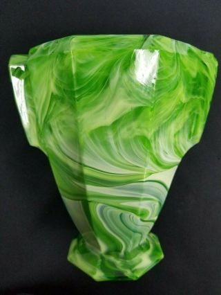 Vintage Art Deco Slag Glass Green Green And Jadeite Vase Akro Agate