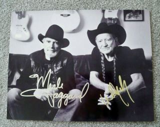 Willie Nelson & Merle Haggard Hand Signed 8 1/2 X 11 Black/white Photo /