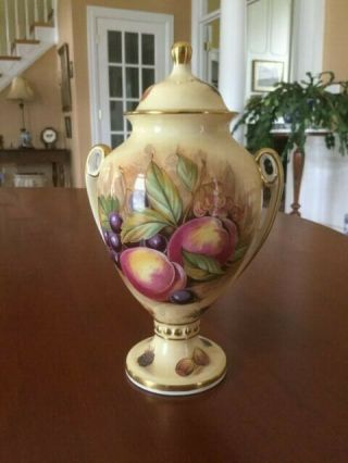 Aynsley Orchard Gold Lidded Urn Vase 6” Signed D Jones