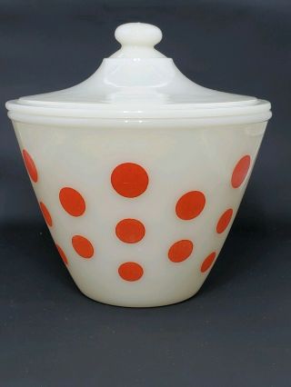 Vintage Fire King Red Polka Dot Grease Jar And Lid
