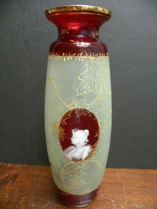 A Handpainted Victorian Portrait Vase In The Style Of Mary Gregory