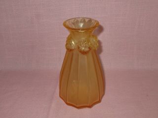 Lalique France Crystal Art Glass Amber Gold Carnations Flower Vase 6 3/4 " Signed