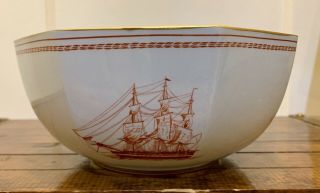 Vintage Spode Copeland Trade Winds Red Salad Serving Bowl Sailing Ships England 3
