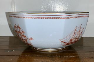 Vintage Spode Copeland Trade Winds Red Salad Serving Bowl Sailing Ships England 5