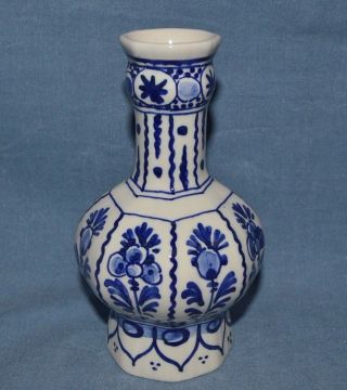 Vintage De Delfts Pauw Rare Mold 63 Delft Pottery 8 Sided " Vase " Signed Holland