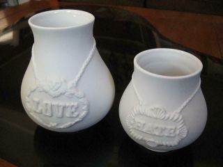 Jonathan Adler Love Hate Apothecary Vase Pair White Bisque Finish Porcelain Jars