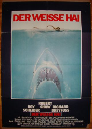 Jaws - Steven Spielberg - Sharks - Horror - R.  Scheider - R - Shaw - German (24x33 Inch)