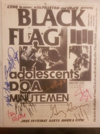 Black Flag Signed 1981 Doa Punk Rock Show Concert Flyer Proof Kbd Adolescents Oi