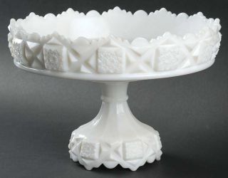 Vintage Westmoreland Milk Glass Old Quilt Pedestal Cake Bowl Stand Dish