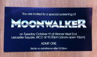 Rare Michael Jackson Moonwalker Special Screening Invitation.  Warner West End.