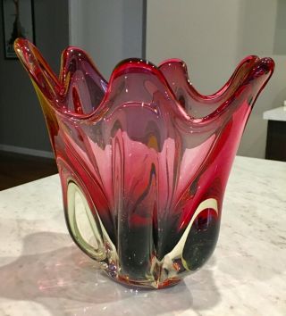 Vintage Mid Century Murano Art Glass Centrepiece Vase - Classic Heavy Pink Glass