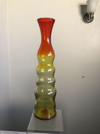 Vintage Blenko Glass Baluster Vase 6733 Joel Myers Tangerine Amberina