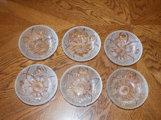 6 Iris & Herringbone Berry Bowls With Beaded Edge Clear Crystal 4 1/2 " Diameter
