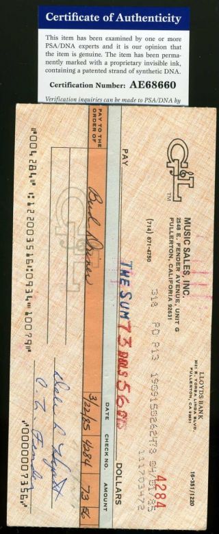 Leo Fender Psa Dna Hand Signed Check Autograph