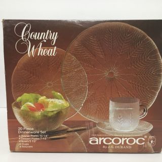 Arcoroc Country Wheat 20 Pc Dinner Set Dish Set Plate Bowl Cup Clear Glass