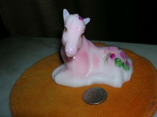 Fenton Art Glass Hp Pink White Glossy Pony Horse Figurine 64.  95