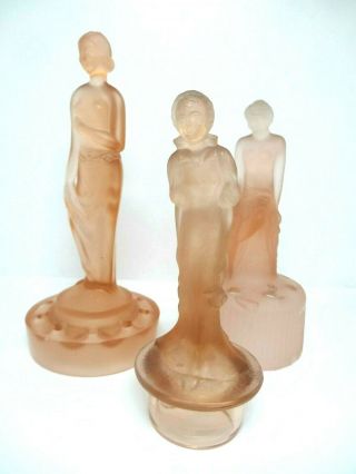 3 Art Deco Pink Glass Nude Lady Figurines Centrepieces Sowerby,  Walther & Muller