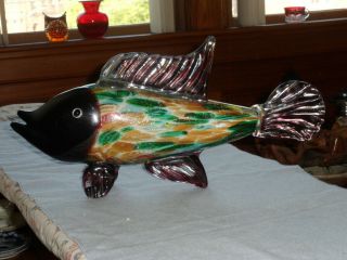 Large Mid Century Blown Art Glass Fish From Murano