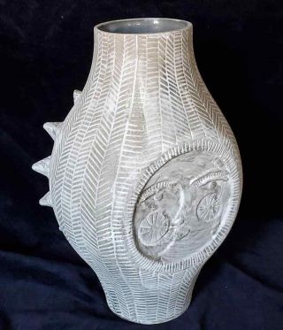 Vintage Jonathan Adler Studio Pottery Large Vase w Sun & Glaze Inserts 3