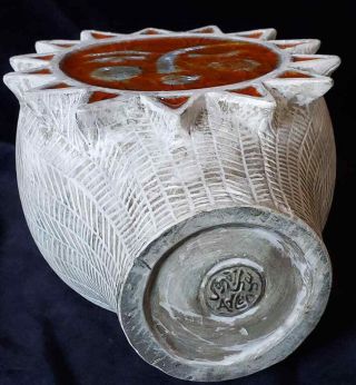 Vintage Jonathan Adler Studio Pottery Large Vase w Sun & Glaze Inserts 6
