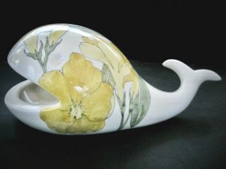 Ernestine Salerno Italy Hand Painted Floral Whale Mid Century Italian Pottery