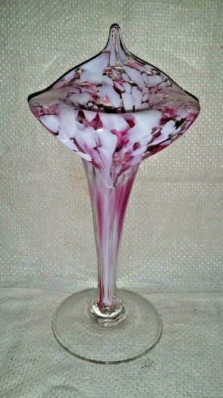 Fenton Murrhina Rose Pink & White Spatter Ware Art Glass Jack In The Pulpit Vase