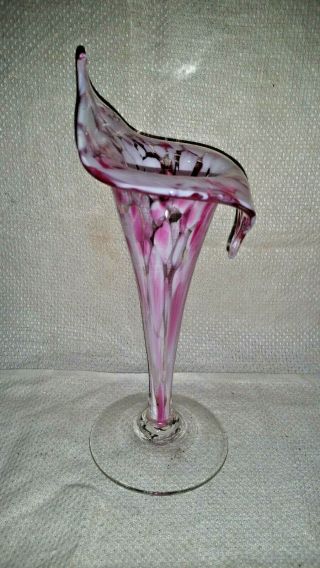 Fenton Murrhina Rose PINK & WHITE SPATTER WARE ART GLASS JACK IN THE PULPIT VASE 2