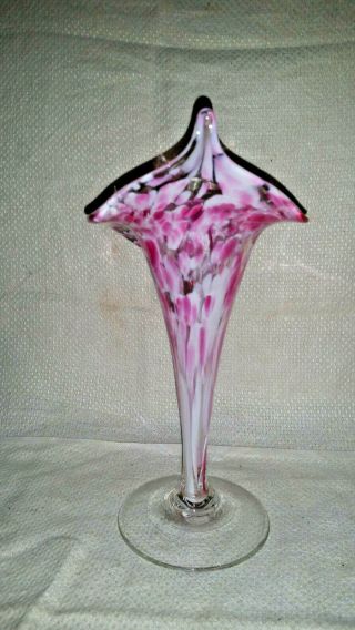 Fenton Murrhina Rose PINK & WHITE SPATTER WARE ART GLASS JACK IN THE PULPIT VASE 3