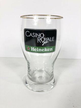 Heineken Casino Royale James Bond 007 Pint Beer Glass 0.  5l Gold Rim Bar Rare Htf