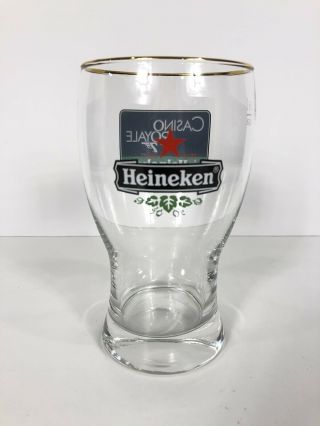 Heineken Casino Royale James Bond 007 Pint Beer Glass 0.  5L Gold Rim Bar RARE HTF 2