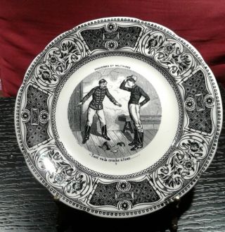 Set Of Six Antique Gien Plates France Faience Black And White Transferware