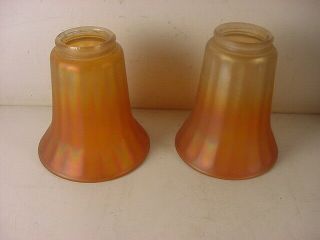 C.  1920 Pair Nuart Style Carnival Glass Shades Unsigned Marigold