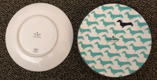 Set Of 4 Kate Spade Wickford Dachshund Blue Turquoise 9 " Plate