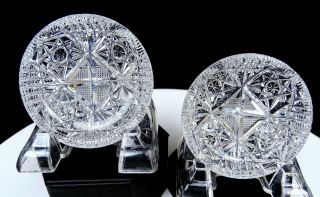 Abp Fry Signed Brilliant Cut Crystal 2 Pc Hobstar & File 4 " Trinket Dishes 1890