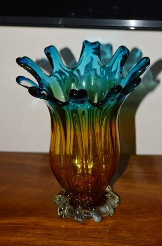 Rare Large Vintage Murano Art Glass Flare Vase - Murano - Handblown