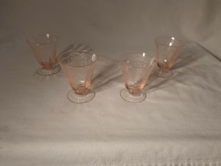 Set Of Four Tiffin Glass 15024 Rose Pink Etched Flanders Poppy 2 Ounce Whiskey