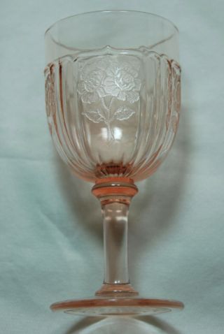 Two Pink Mayfair Open Rose 4 - 1/2 " Stemmed Wine Goblets Pair.