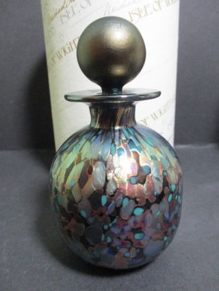 Isle Of Wight Iridescent Flecked Gold And Silver On Blue Ground Scent Bottle