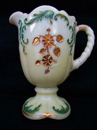 Northwood Intaglio Paint And Gilt Decorated Custard Glass 8½ " Water Pitcher 6803