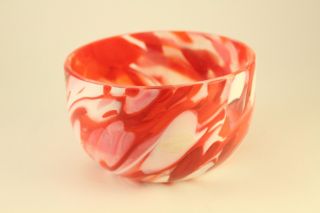 Vtg Cenedese Murano Studio Art Glass Strawberrys & Cream Swirl Red Bowl Signed