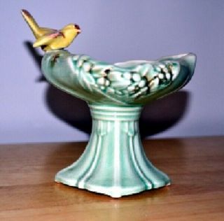 Vintage Mccoy Pottery Vase Yellow Bird Green Flower Pot Planter